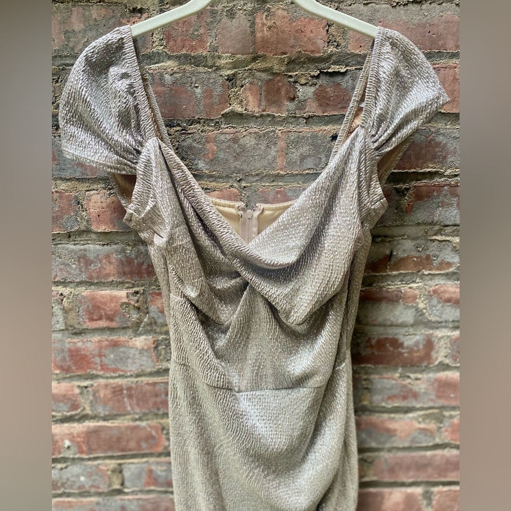 Stop Staring by Alicia Estrada Silver Metallic Wiggle Dress Size L - Picture 3 of 14